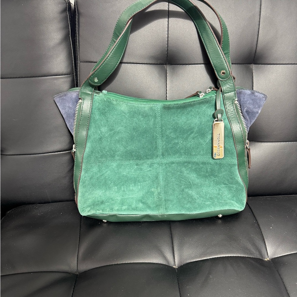 The Sak Green and Navy Suede Shoulder Bag
